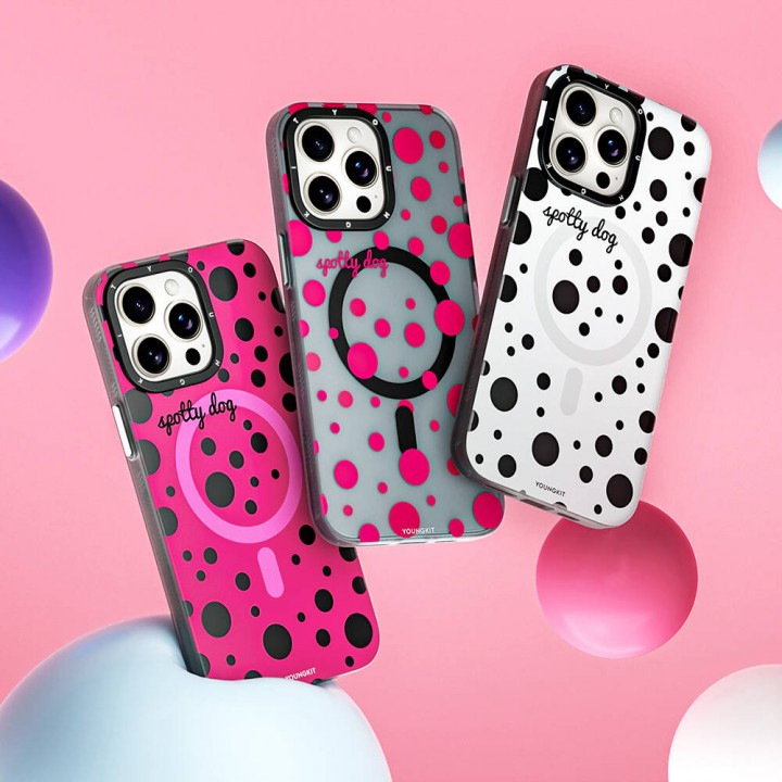 Apple iPhone 13 Pro Max Kılıf Magsafe Şarj Özellikli Polka Dot Desenli Youngkit Spots Serisi Kapak