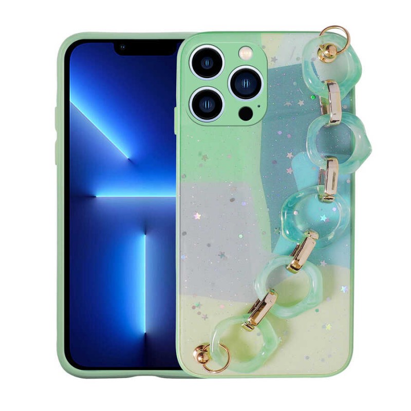 Bal-z Apple iPhone 13 Pro Max Kılıf Simli Desenli El Askılı Tutacaklı  Elsa Silikon Kapak