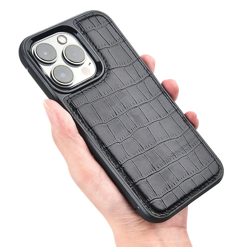 Bal-z Apple iPhone 13 Pro Max Kılıf Wiwu Croco Pattern Calfskin Orjinal Deri Kapak