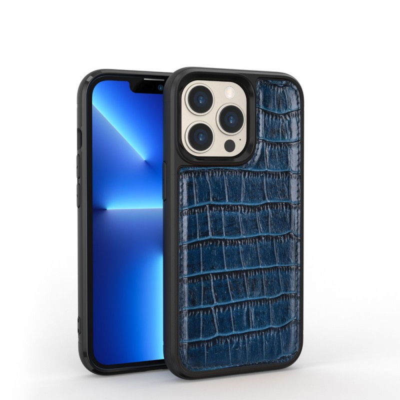 Bal-z Apple iPhone 13 Pro Max Kılıf Wiwu Croco Pattern Calfskin Orjinal Deri Kapak
