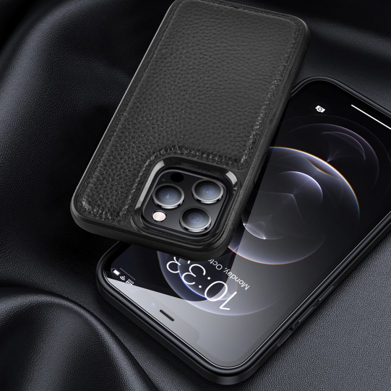 Bal-z Apple iPhone 13 Pro Max Kılıf Wiwu Genuine Leather Plastic Calfskin Orjinal Deri Kapak