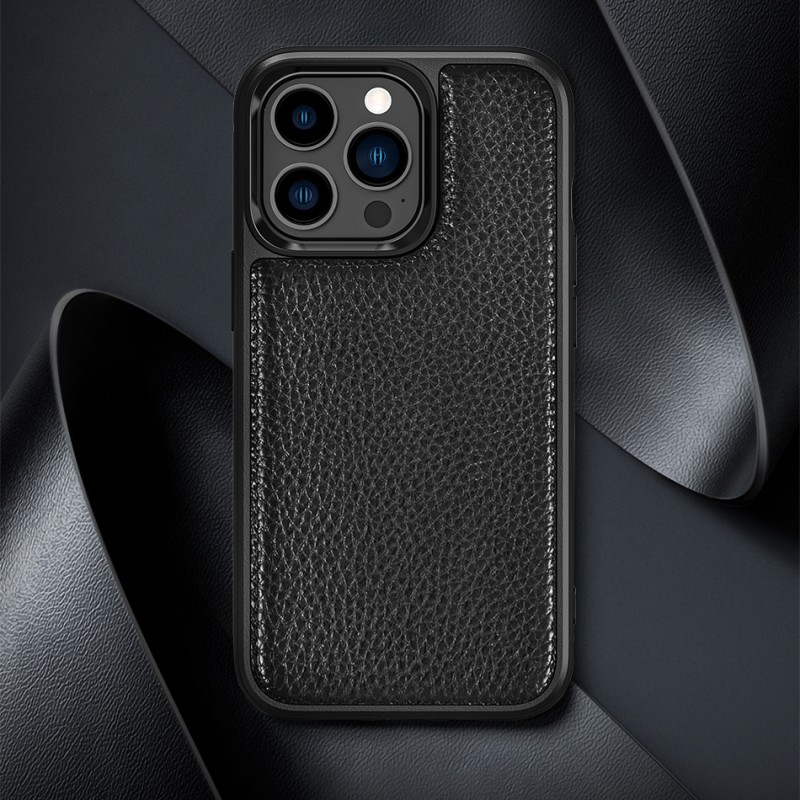 Bal-z Apple iPhone 13 Pro Max Kılıf Wiwu Genuine Leather Plastic Calfskin Orjinal Deri Kapak