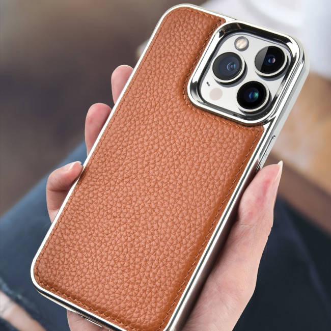 Apple iPhone 13 Pro Max Kılıf Wiwu Genuine Leather Silver Calfskin Orjinal Deri Kapak Apple iPhone 13 Pro Max Kılıf Wiwu Genuine Leather Silver Calfskin Orjinal Deri Kapak