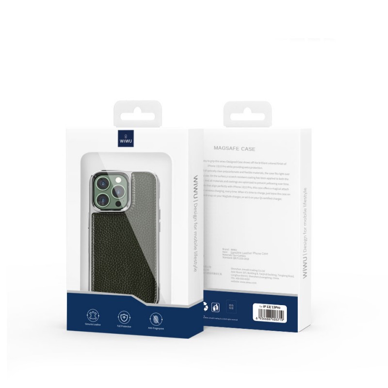 Bal-z Apple iPhone 13 Pro Max Kılıf Wiwu Genuine Leather Silver Calfskin Orjinal Deri Kapak