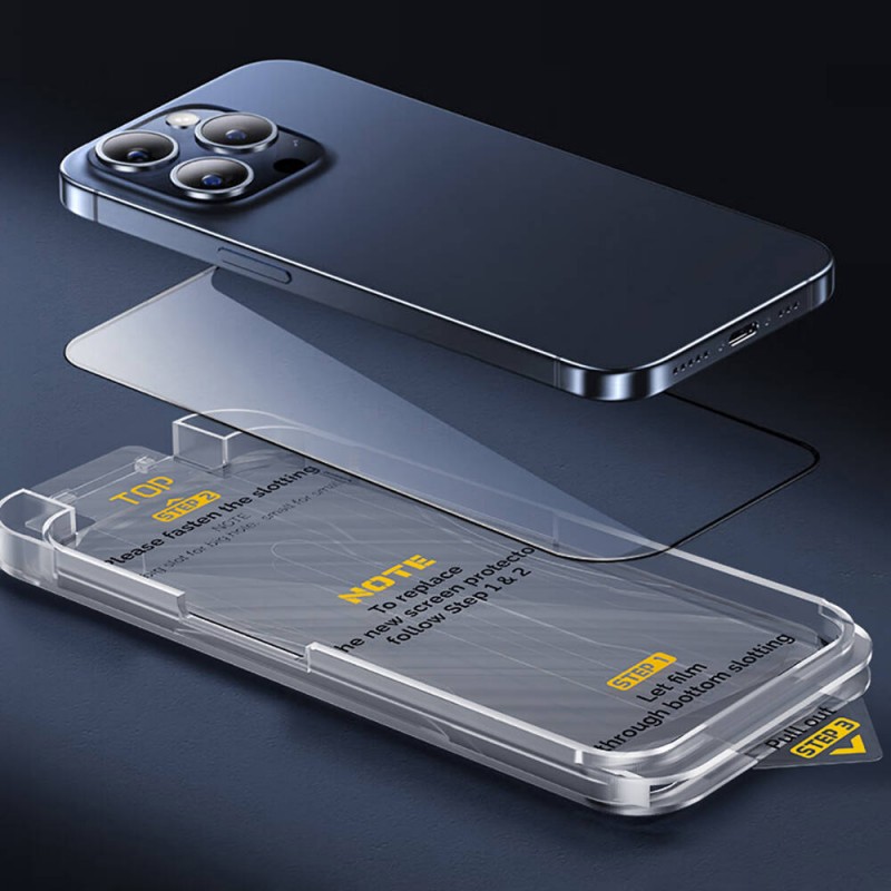 Bal-z Apple iPhone 13 Pro Max Wiwu SQ-008 Oleofobik Easy Install Darbeye Karşı Dayanıklı Temperli Cam Ekran Koruyucu + Kolay Uygulama Aparatlı