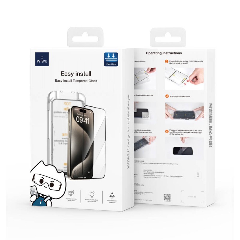 Bal-z Apple iPhone 13 Wiwu SQ-008 Oleofobik Easy Install Darbeye Karşı Dayanıklı Temperli Cam Ekran Koruyucu + Kolay Uygulama Aparatlı