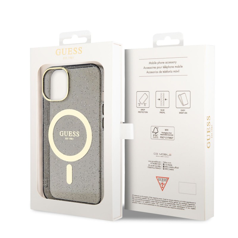 Bal-z Apple iPhone 14 Kılıf GUESS M-safe Şarj Özellikli Glitter Kapak