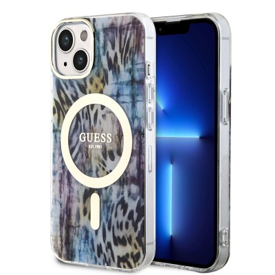 Bal-z Apple iPhone 14 Kılıf GUESS M-safe Şarj Özellikli Leopar Desenli Kapak