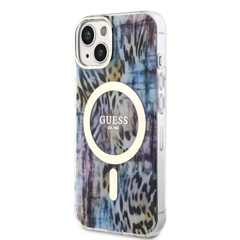 Bal-z Apple iPhone 14 Kılıf GUESS M-safe Şarj Özellikli Leopar Desenli Kapak