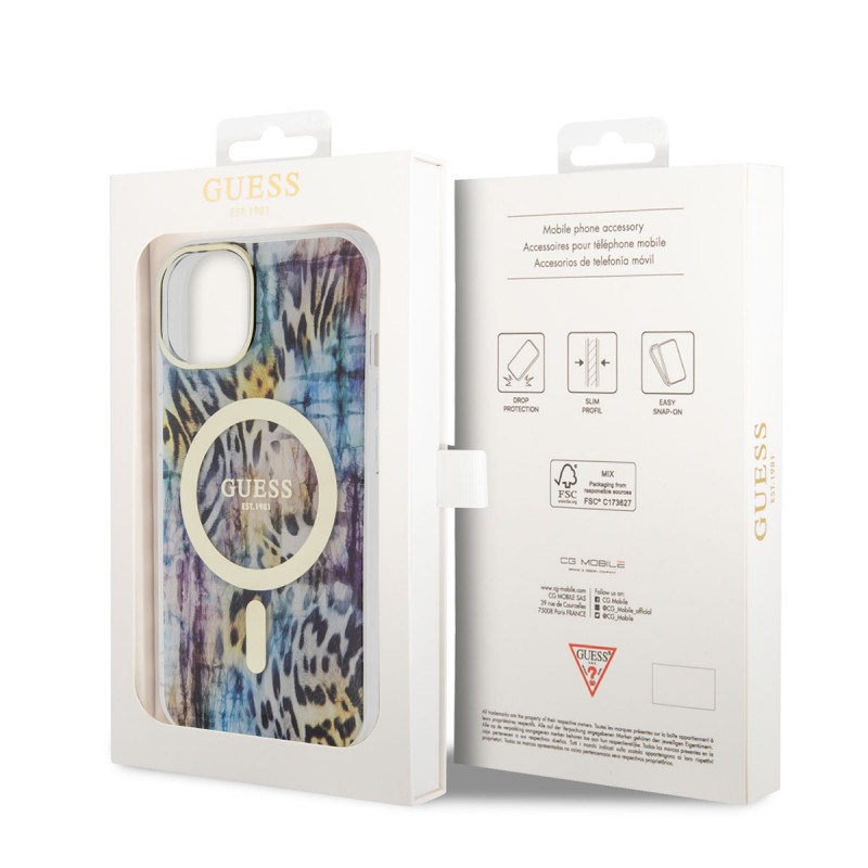 Bal-z Apple iPhone 14 Kılıf GUESS M-safe Şarj Özellikli Leopar Desenli Kapak
