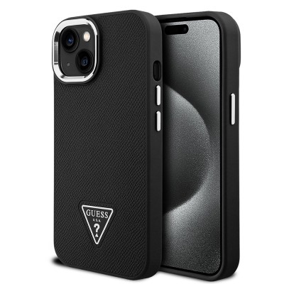 Bal-z Apple iPhone 14 Kılıf Guess Orjinal Lisanslı M-safe Şarj Özellikli Grained Triangle Kapak