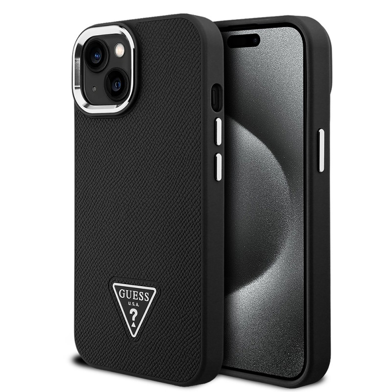 Bal-z Apple iPhone 14 Kılıf Guess Orjinal Lisanslı M-safe Şarj Özellikli Grained Triangle Kapak