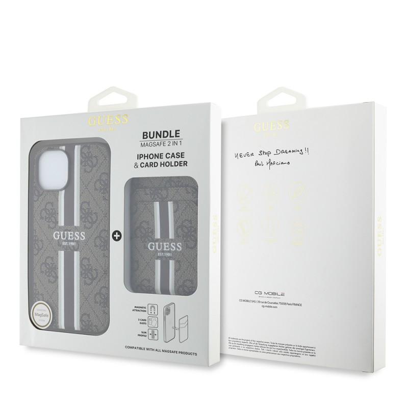 Bal-z Apple iPhone 14 Kılıf Guess Orjinal Lisanslı M-safe Şarj Özellikli 4G Desenli Çizgili Kartlıklı Kapak