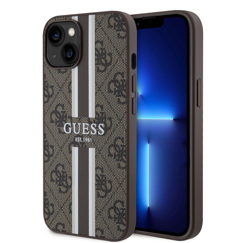 Bal-z Apple iPhone 14 Kılıf Guess Orjinal Lisanslı M-safe Şarj Özellikli 4G Şerit Tasarımlı Printed Kapak