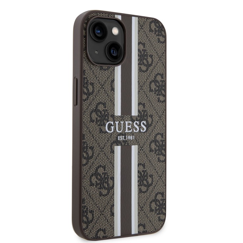 Bal-z Apple iPhone 14 Kılıf Guess Orjinal Lisanslı M-safe Şarj Özellikli 4G Şerit Tasarımlı Printed Kapak