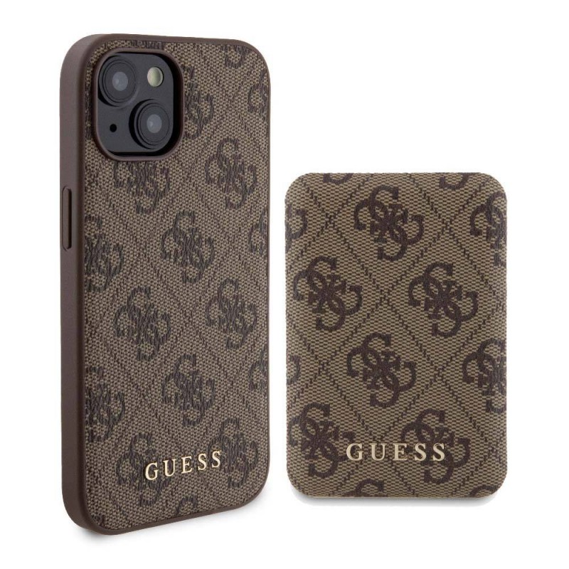 Bal-z Apple iPhone 14 Kılıf Guess Orjinal Lisanslı M-safe Şarj Özellikli Yazı Logolu 4G Desenli Kapak + Powerbank 5000mAh 2in1 Set