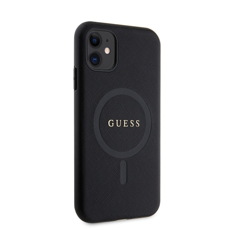Bal-z Apple iPhone 14 Kılıf Guess Orjinal Lisanslı M-safe Şarj Özellikli Yazı Logolu Saffiano Classic Kapak