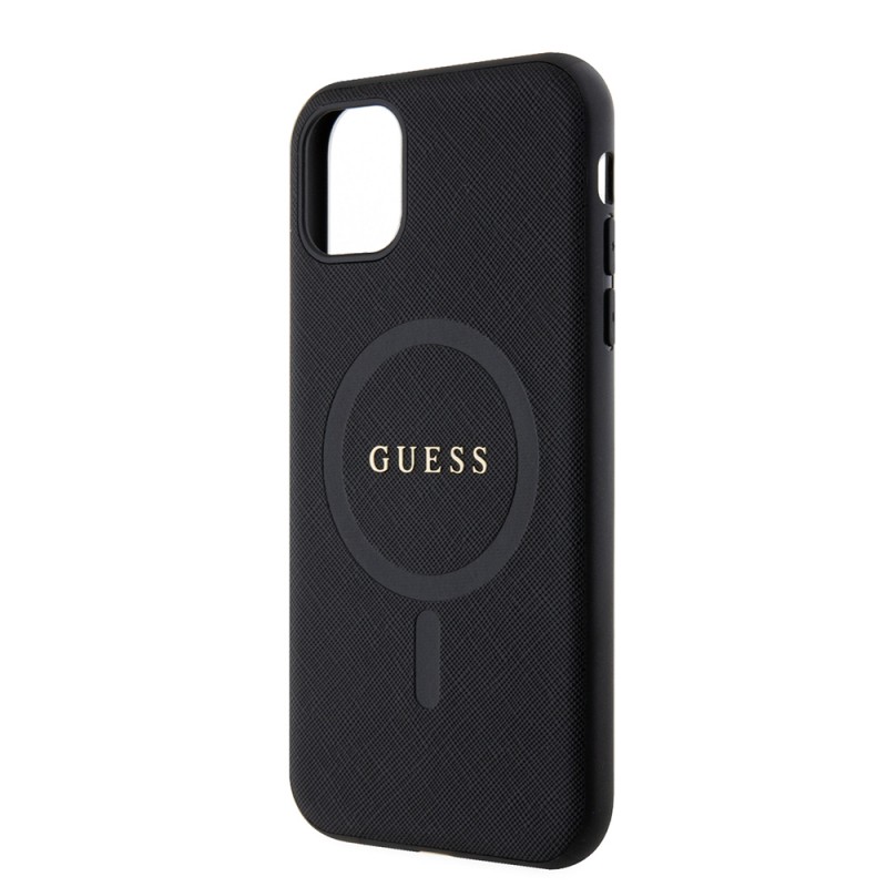 Bal-z Apple iPhone 14 Kılıf Guess Orjinal Lisanslı M-safe Şarj Özellikli Yazı Logolu Saffiano Classic Kapak