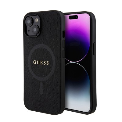 Bal-z Apple iPhone 14 Kılıf Guess Orjinal Lisanslı M-safe Şarj Özellikli Yazı Logolu Saffiano Classic Kapak