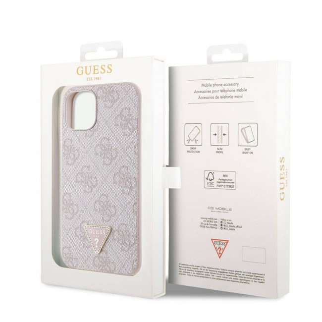 Apple iPhone 14 Kılıf Guess Orjinal Lisanslı PU Deri Taşlı Üçgen Logo 4G Desenli Kapak Apple iPhone 14 Kılıf Guess Orjinal Lisanslı PU Deri Taşlı Üçgen Logo 4G Desenli Kapak