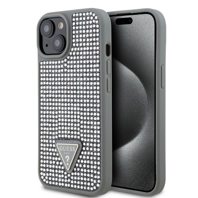 Bal-z Apple iPhone 14 Kılıf Guess Orjinal Lisanslı Taşlı Arka Yüzey Üçgen Logolu Kapak