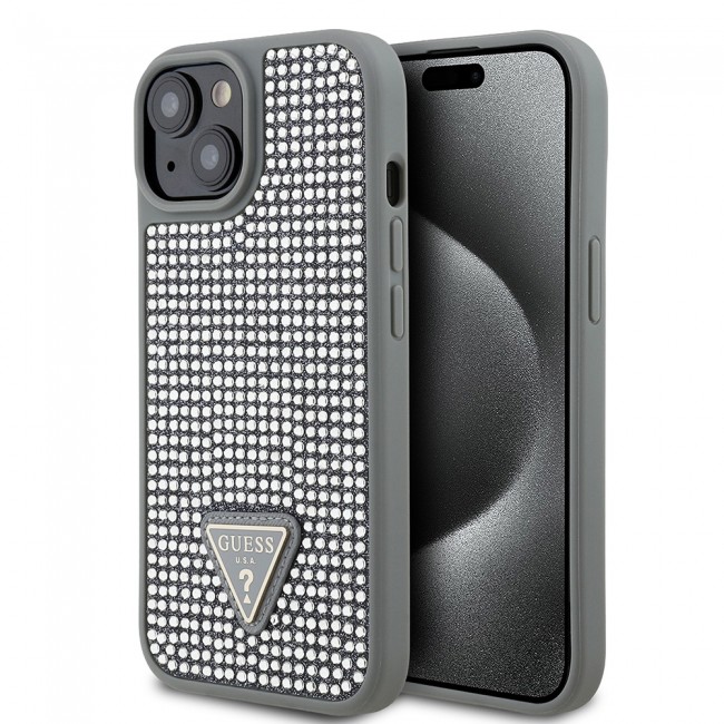 Apple iPhone 14 Kılıf Guess Orjinal Lisanslı Taşlı Arka Yüzey Üçgen Logolu Kapak