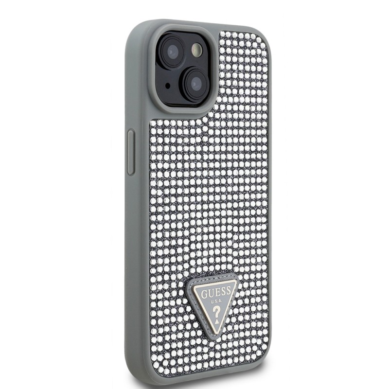 Bal-z Apple iPhone 14 Kılıf Guess Orjinal Lisanslı Taşlı Arka Yüzey Üçgen Logolu Kapak