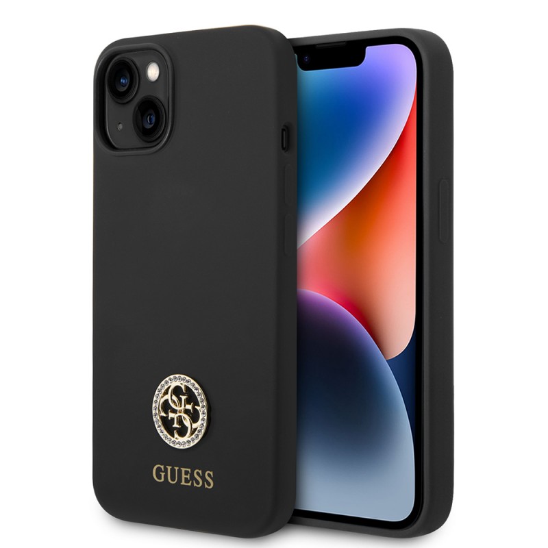 Bal-z Apple iPhone 14 Kılıf Guess Orjinal Lisanslı Yazı ve Taşlı 4G Logolu Silikon Kapak