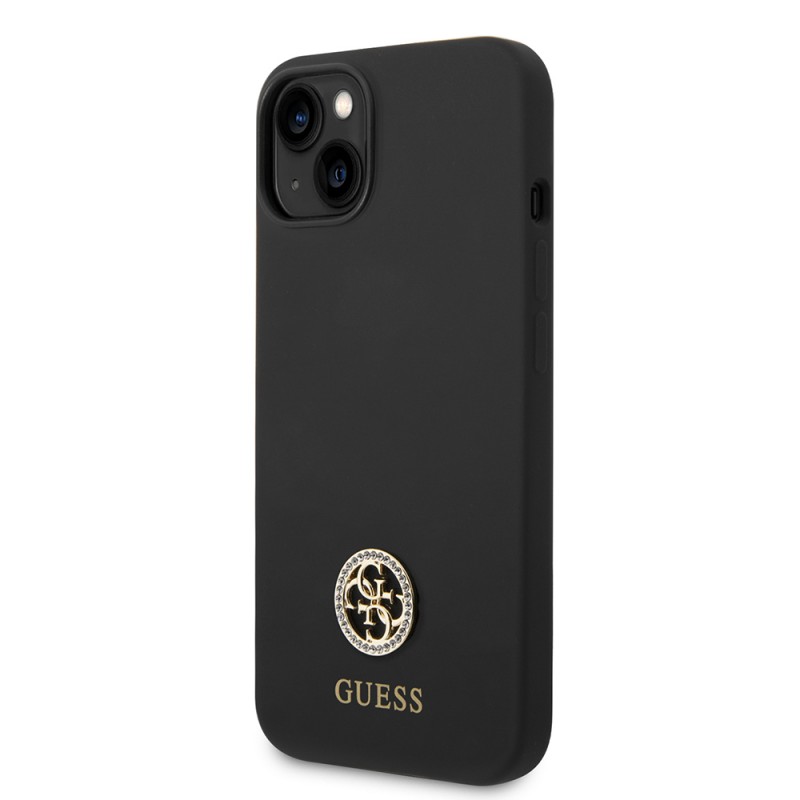 Bal-z Apple iPhone 14 Kılıf Guess Orjinal Lisanslı Yazı ve Taşlı 4G Logolu Silikon Kapak