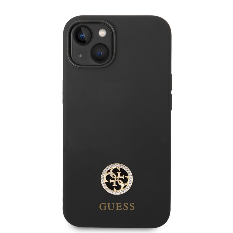 Bal-z Apple iPhone 14 Kılıf Guess Orjinal Lisanslı Yazı ve Taşlı 4G Logolu Silikon Kapak