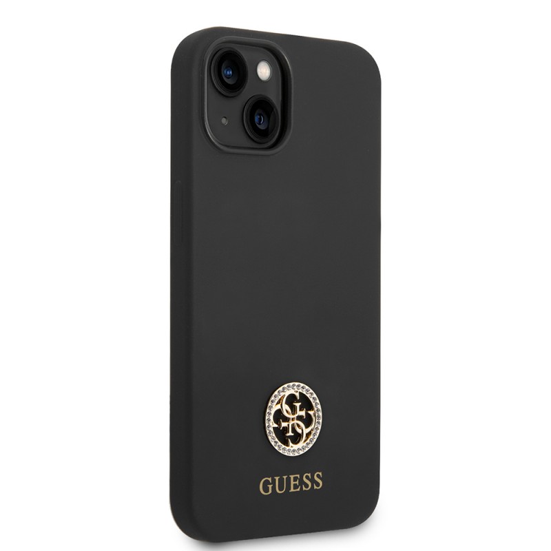 Bal-z Apple iPhone 14 Kılıf Guess Orjinal Lisanslı Yazı ve Taşlı 4G Logolu Silikon Kapak