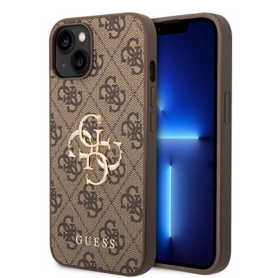 Bal-z Apple iPhone 14 Kılıf Guess PU Deri Büyük Metal Logo Dizaynlı Kapak