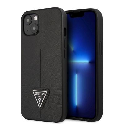 Bal-z Apple iPhone 14 Kılıf GUESS PU Safran Deri Üçgen Logo Dizayn Kapak