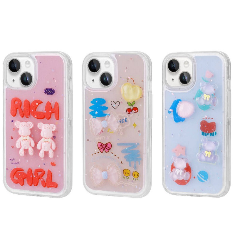 Bal-z Apple iPhone 14 Kılıf Kabartma Figürlü Parlak  Minimini Silikon Kapak
