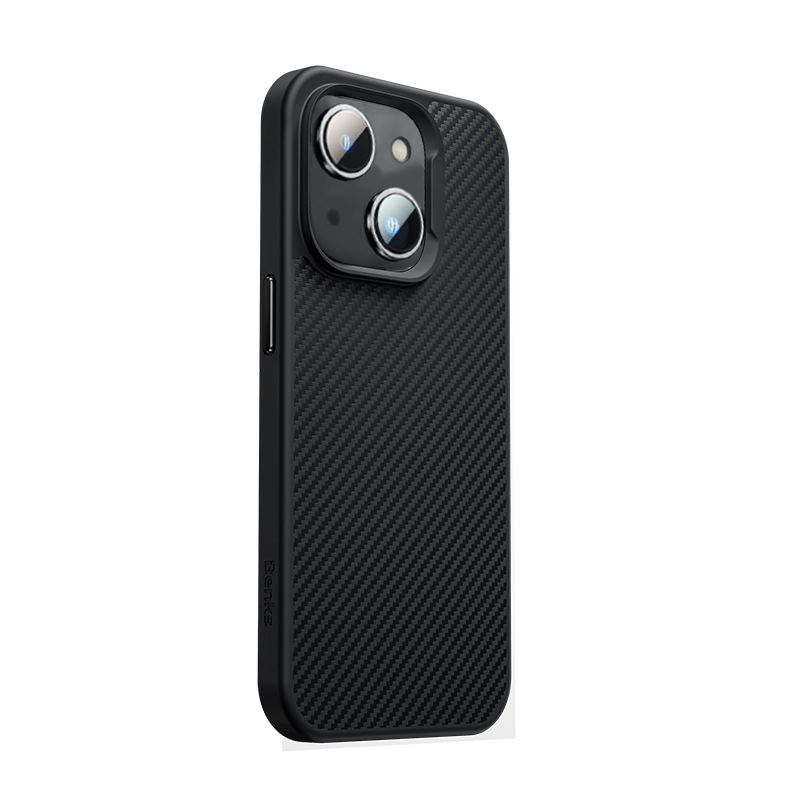 Bal-z Apple iPhone 14 Kılıf Karbon Fiber M-safe Şarj Özellikli Benks 600D Hybrid Kevlar Kapak