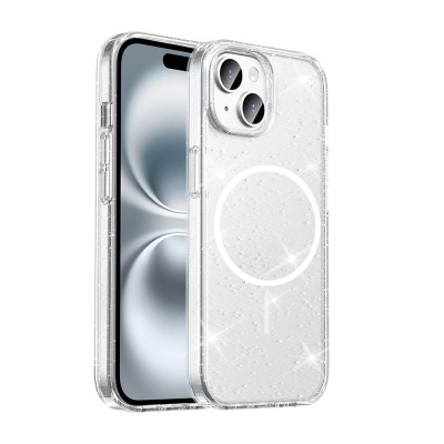 Bal-z Apple iPhone 14 Kılıf M-safe Şarj Özellikli Parlayan Simli Saydam Renkli Zore Maris Kapak