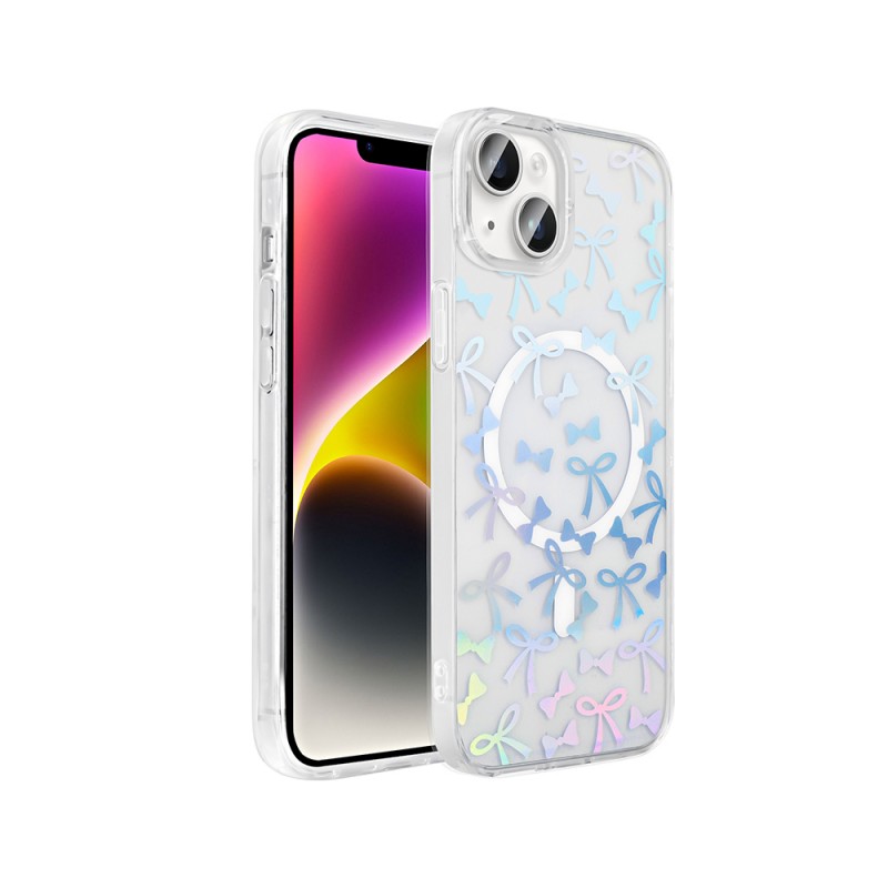 Bal-z Apple iPhone 14 Kılıf M-Safe Şarj Özellikli Şeffaf Zore Folk Sert Kapak