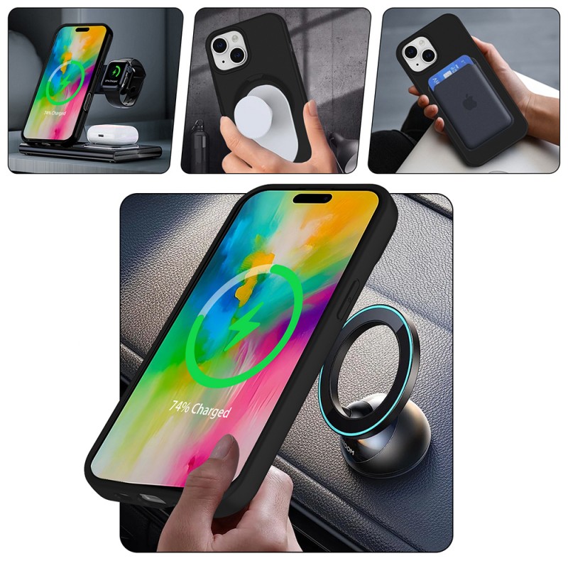 Bal-z Apple iPhone 14 Kılıf M-safe Şarj Özellikli Standlı Zore Samara Kapak