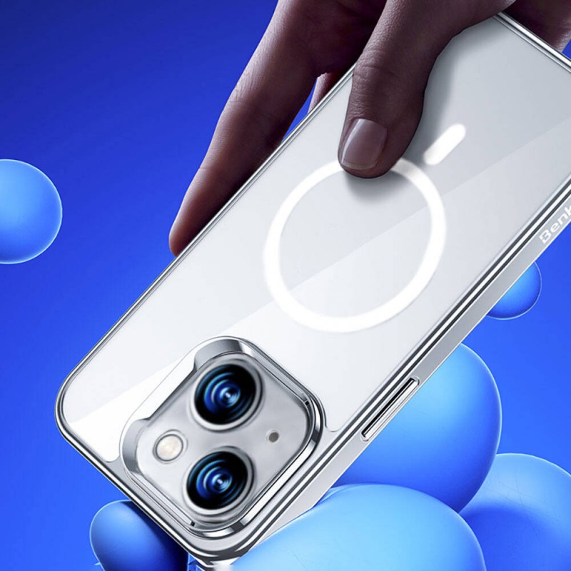 Bal-z Apple iPhone 14 Kılıf M-safe Şarj Özellikli Cam Yüzey Benks Electroplated Kapak