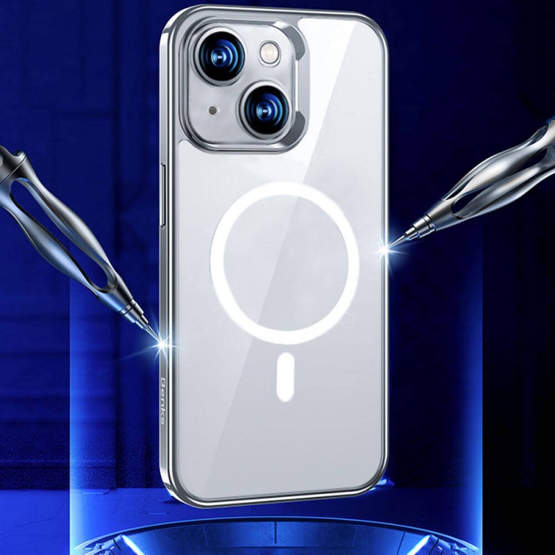 Bal-z Apple iPhone 14 Kılıf M-safe Şarj Özellikli Cam Yüzey Benks Electroplated Kapak