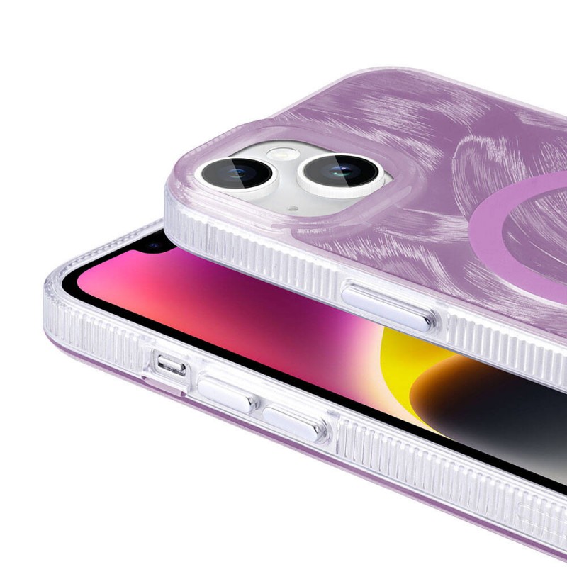 Bal-z Apple iPhone 14 Kılıf M-safe Şarj Özellikli Fırça Boya Desenli  Palet Kapak