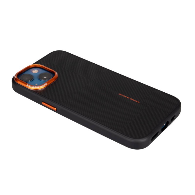 Bal-z Apple iPhone 14 Kılıf M-safe Şarj Özellikli Karbon Fiber Görünümlü Zore Kamp Kapak