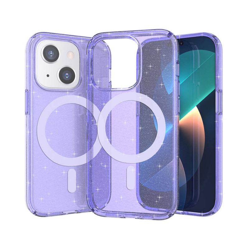 Bal-z Apple iPhone 14 Kılıf M-safe Şarj Özellikli Parlayan Simli Saydam Renkli  Allstar Kapak