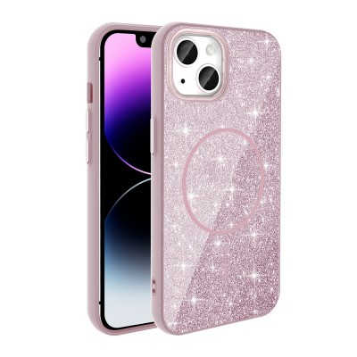 Bal-z Apple iPhone 14 Kılıf M-safe Şarj Özellikli Parlayan Simli Zore Okso Kapak