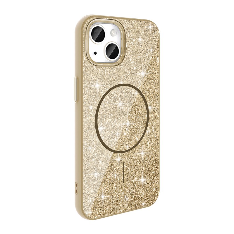 Bal-z Apple iPhone 14 Kılıf M-safe Şarj Özellikli Parlayan Simli Zore Okso Kapak