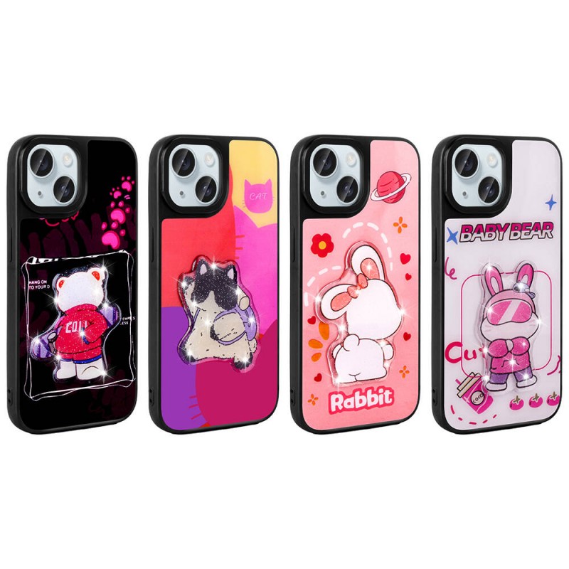 Bal-z Apple iPhone 14 Kılıf Parlayan Kabartmalı İkonik Figürlü  Amas Silikon Kapak