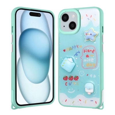 Bal-z Apple iPhone 14 Kılıf Parlayan Simli Kabartma Figürlü  Cevze Kapak