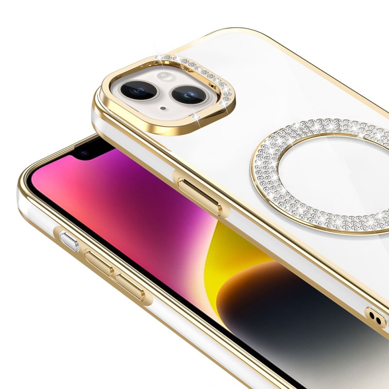 Bal-z Apple iPhone 14 Kılıf Pırlanta Taş Tasarımlı M-safe Şarj Özellikli Zore Karetta Silikon Kapak