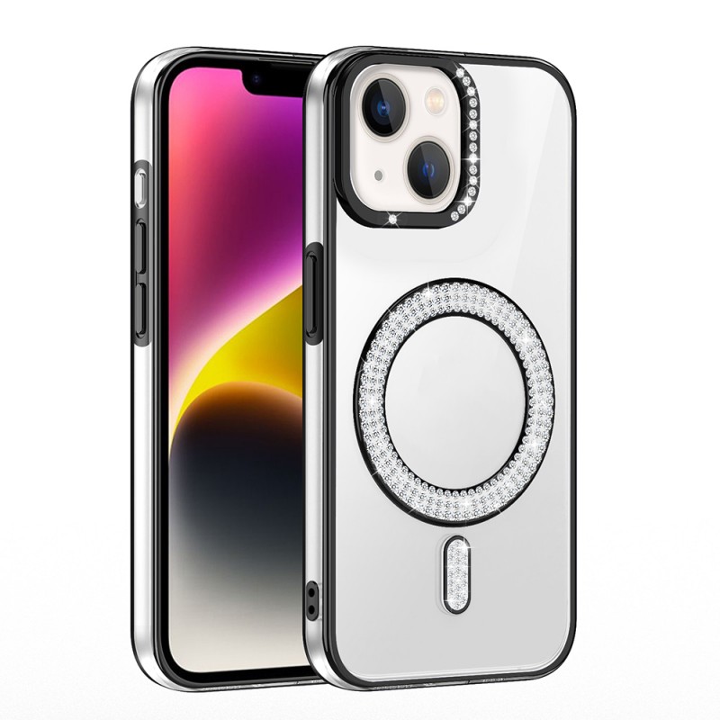 Bal-z Apple iPhone 14 Kılıf Pırlanta Taş Tasarımlı M-safe Şarj Özellikli Zore Karetta Silikon Kapak