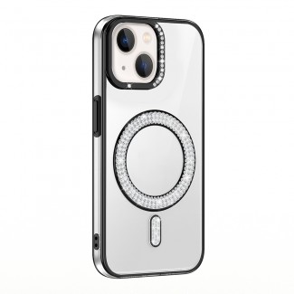 Apple iPhone 14 Kılıf Pırlanta Taş Tasarımlı M-safe Şarj Özellikli Zore Karetta Silikon Kapak Apple iPhone 14 Kılıf Pırlanta Taş Tasarımlı M-safe Şarj Özellikli Zore Karetta Silikon Kapak
